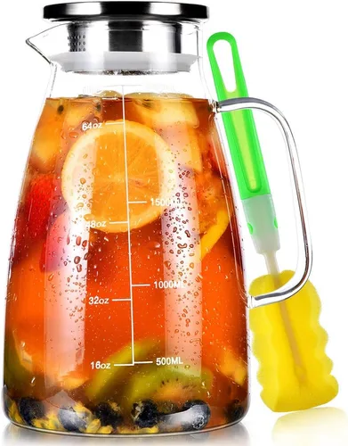 Miniatura 11 de Aofmee Jarra de vidrio con tapa y asa, jarra de agua de vidrio con tapa, jarra de té helado, jarra de borosilicato para bebidas frías o calientes