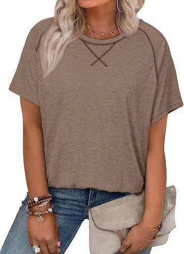Miniatura 106 de Eytino Blusas de talla grande para mujer, cuello en V, manga corta, a rayas, casual, holgada, con bolsillo (1X-5X)