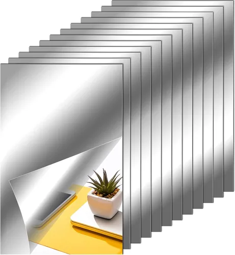 Miniatura 7 de Tenare 12 azulejos acrílicos autoadhesivos para espejo de pared, hojas flexibles de espejo pequeño, sin vidrio, irrompibles para baño, hogar