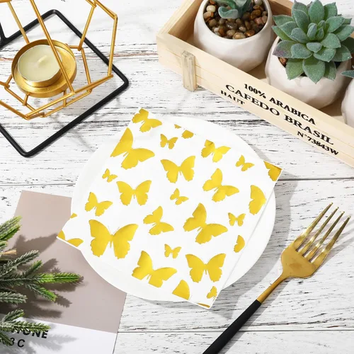 Miniatura 4 de JarThenaAMCS Servilletas de cóctel de mariposa de primavera, 100 unidades, servilletas de papel desechables de mariposa de papel de mariposa de oro