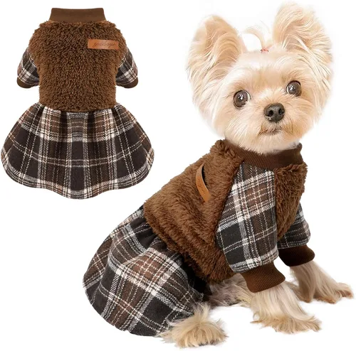 Miniatura 17 de Suéter para perro, ropa de invierno para perros pequeños, niño y niña, vestido de otoño para perrito, forro polar cálido, chihuahua, Yorkie, Tartán