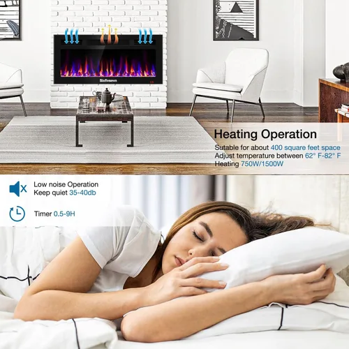 Miniatura 5 de Chimenea eléctrica empotrada y montada en la pared, calentador de chimenea y chimenea lineal, chimenea eléctrica ultrafina, bajo ruido