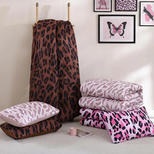 Miniatura 7 de JANZAA Juego de edredón tamaño Individual, juego de cama beige con estampado de leopardo, ropa de cama elegante y con estilo con estampado de animal