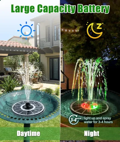 Miniatura 4 de SZMP Fuente de agua solar mejorada, panel de vidrio 100%, fuentes solares de 3.5 W, batería 2000 incorporada con 7 boquillas y 4 fijadores, bomba