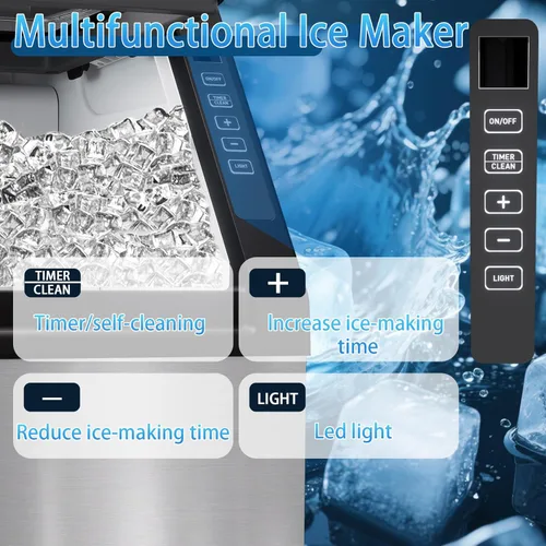 Miniatura 7 de Máquina comercial para hacer hielo de 99 libras/24 horas, máquina de hielo grande de acero inoxidable debajo del mostrador con contenedor