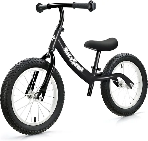 bicystar Bicicleta de equilibrio de 14 pulgadas para niños de 3 a 6 años, neumáticos de aire de goma real, bicicleta para niños sin pedal con Negro