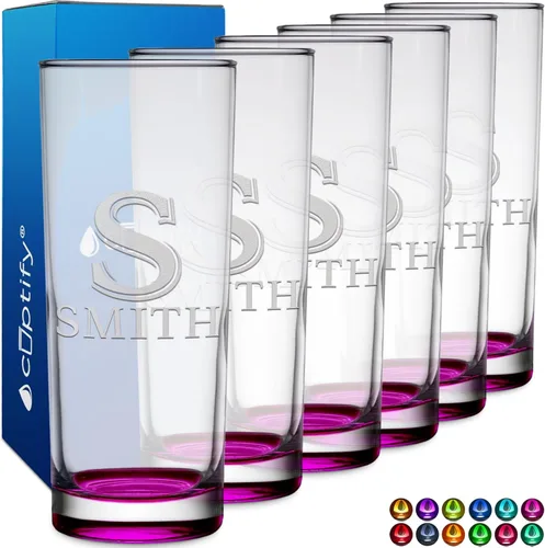 Miniatura 76 de Highball personalizado de 10.5 onzas con fondo negro, vaso Collins alto personalizado, cóctel de bebida mixta recta, inicial con nombre de regalo
