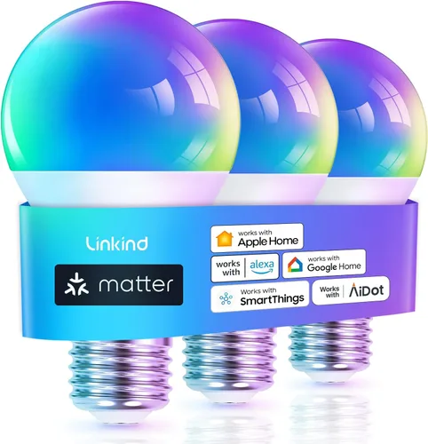 Miniatura 12 de Bombilla Inteligente Linkind Matter, 1100LM 75W Bombillas Inteligentes que Funcionan con Alexa/Apple Home/Google Home/SmartThings, Bombillas LED