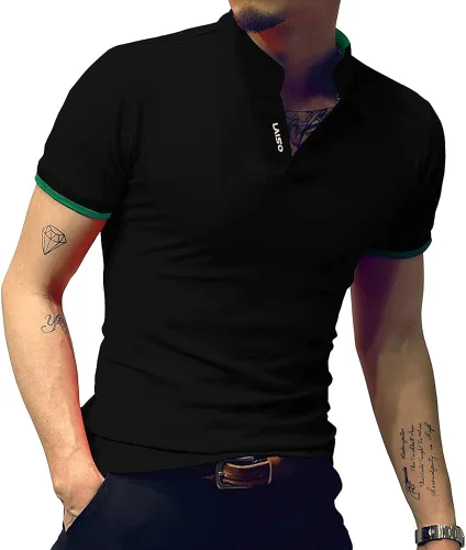 Miniatura 2 de LOGEEYAR Camisa polo de moda para hombre, de corte ajustado, de manga corta, de corte entallado, ropa de algodón piqué