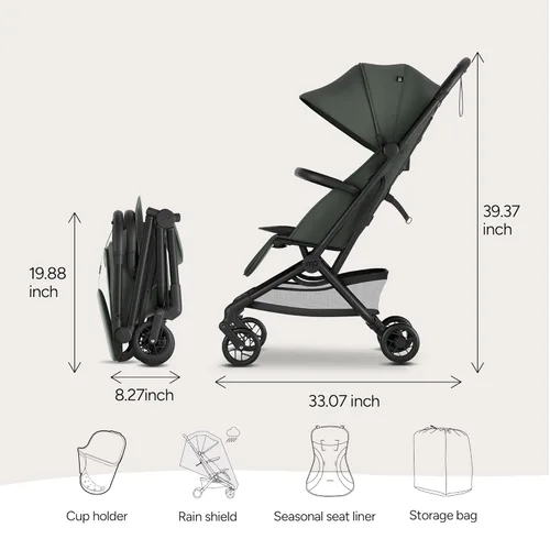 Miniatura 9 de Mompush Velo - Cochecito de viaje ligero, diseño compacto y apto para aviones con plegado con una sola mano, reclinable, desde recién nacido hasta