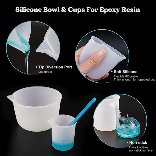 Miniatura 3 de Kit de herramientas de tazas medidoras de resina de silicona, tazas de medición de 3.3 onzas líquidas, palitos de silicona para agitar, pipetas