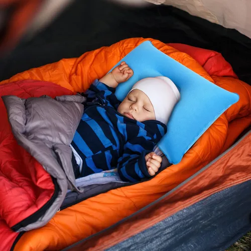 Miniatura 4 de Maitys Almohada inflable de viaje de 5 piezas, portátil y compacta, almohada de aire de tela flocada para camping, senderismo, oficina en casa