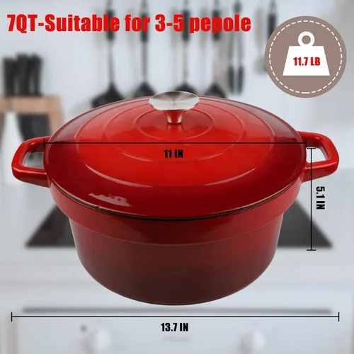 Miniatura 4 de CUKOR Olla de horno holandés de 7 cuartos de galón con tapa, hornos holandeses de cerámica para hornear pan de masa madre, olla de hierro fundido