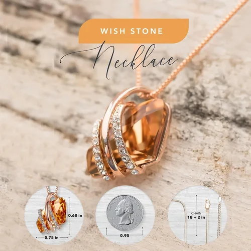 Miniatura 3 de Leafael Wish Stone - Collar con dije chapado en oro rosa de 18 quilates, con cristales de Swarovski, joyería de piedra natal, 18 pulgadas + 2