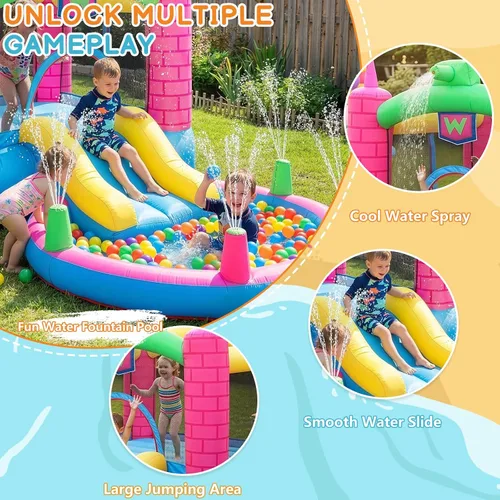 Miniatura 2 de Ktaxon Casa inflable de rebote con soplador de aire de 350 W, castillo para niños saltando al aire libre para patio trasero, parque, jardín