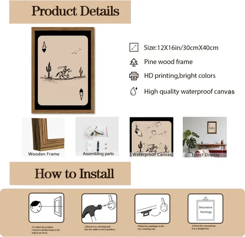 Miniatura 3 de Arte de pared de vaquero occidental, pintura vintage del suroeste de pared, impresiones en lienzo de cartas de juego occidentales, ilustraciones