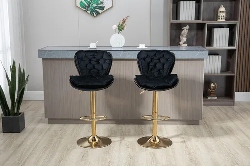 Miniatura 2 de SLEERWAY Juego de 2 taburetes de bar giratorios modernos para mostrador de cocina, sillas de bar de terciopelo, taburetes de bar dorados, taburetes