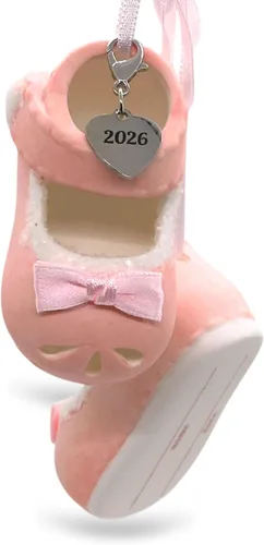 Miniatura 20 de Ganz Zapatos de bebé niña adornos personalizados rosa fechado 2023 botines de adorno de la primera Navidad para nuevos padres, nacimiento