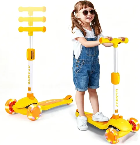 Miniatura 11 de GLAMUP Patinete para niños de 3 ruedas, manillar ajustable en altura para niños, sistema de inclinación para dirección y mecanismo de fácil plegado