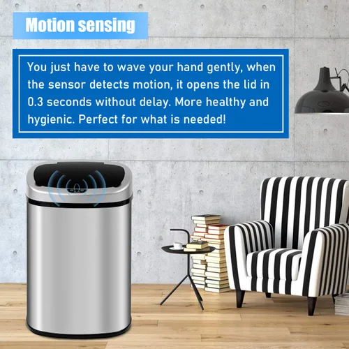 Miniatura 3 de HGS Basurero de cocina de 13 galones, de acero inoxidable con tapa, sensor automático, sin tacto, de gran capacidad, para el hogar, baño, oficina