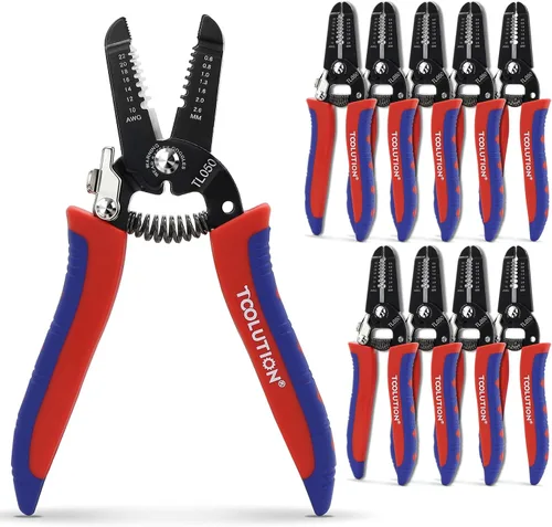 Miniatura 7 de Pelacables y cortadores pequeños para 10-22 AWG, juego de herramientas de pelado de cables eléctricos de mano con alicates con resorte y bloqueo