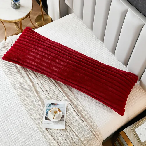 Miniatura 14 de Juego de 2 fundas de almohada para cama tamaño king, fundas de cojín rectangulares lumbares con diseño de rayas, forro de piel de conejo sintética