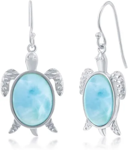 Miniatura 18 de Beaux Bijoux Aretes de plata de ley azul larimar para mujer, joyería natural de larimar, diseño de animales marinos, pez de pulpo de tortuga