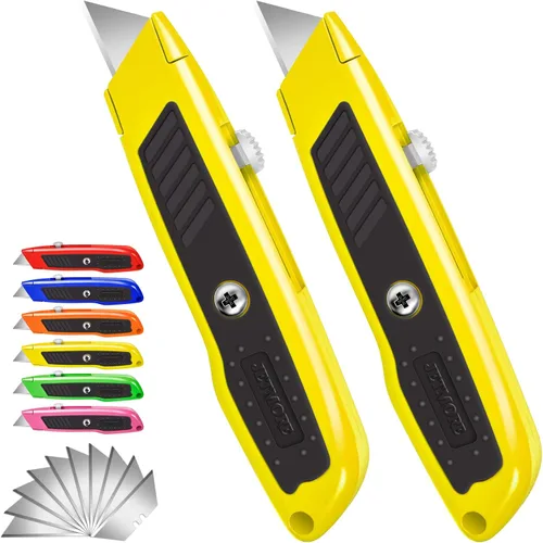 Miniatura 9 de Jetmore Paquete de 2 cortadores retráctiles, cuchillo utilitario resistente con 10 cuchillas SK5 y bloqueo de seguridad, navaja portátil
