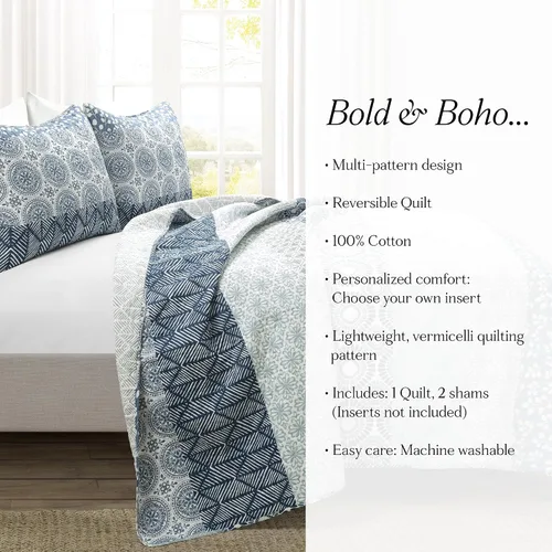 Miniatura 8 de Lush Decor - Juego de ropa de cama de 3 piezas, colorido diseño bohemio a rayas, reversible