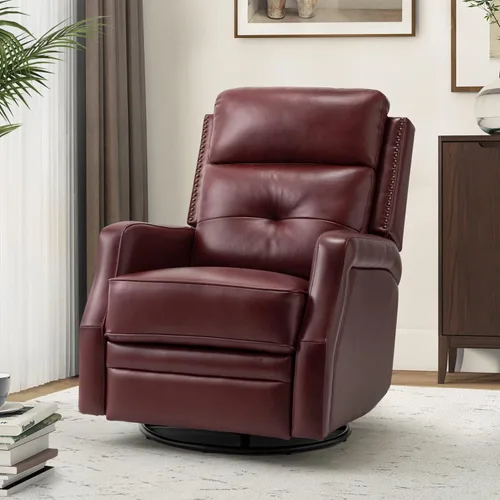 Miniatura 12 de HULALA HOME Sillón reclinable giratorio de cuero genuino con respaldo ajustable y reposapiés, silla reclinable manual para sala de estar