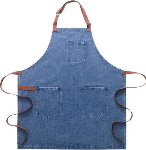 Miniatura 21 de Delantal Tobyan de Mezclilla de Algodón Suave - Delantal Unisex Ajustable con Babero de 5 Bolsillos Perfecto para Cocinas ZD-azul