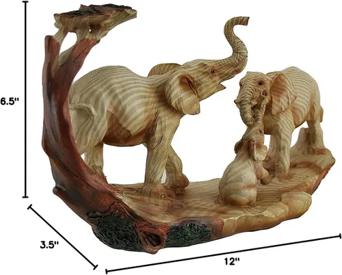 Miniatura 5 de Zeckos Estatua decorativa de aspecto de madera tallada Safari de la familia de elefantes