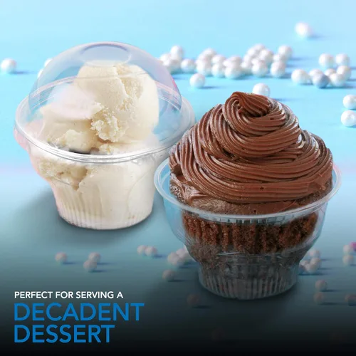 Miniatura 7 de Vasos de postre de plástico transparente con tapas de 8 onzas (juego de 50) taza de parfait desechable pequeña, tapa de cúpula, sin agujero
