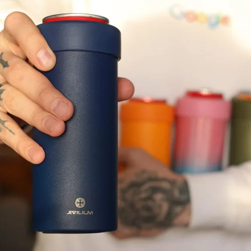 Miniatura 5 de Enfriador para latas delgadas de 12 onzas, doble pared de acero inoxidable cerveza/refresco/bebidas/bebidas energéticas Azul marino