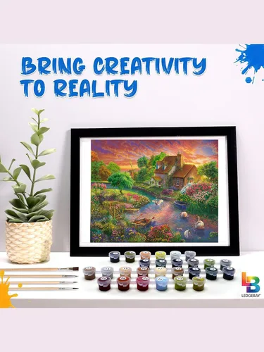 Miniatura 9 de Ledgebay Pintura por números, para adultos, de principiantes a avanzados, divertidos proyectos de arte y manualidades, Granja, 16 x 20 pulgadas, sin
