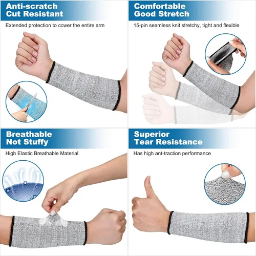 Miniatura 6 de 2 pares de mangas resistentes a los cortes, protección de brazo de nivel 5, fundas protectoras de seguridad, protectores de brazos para hombres