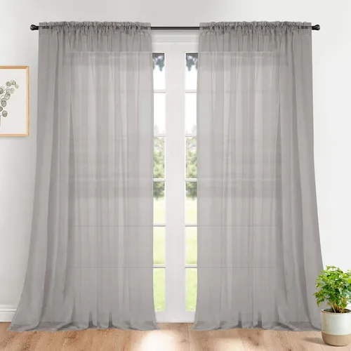 Miniatura 13 de Dreaming Casa Cortinas traslúcidas lisas con bolsillo para barra, 2 paneles de 52 pulgadas de ancho x 96 pulgadas de largo, color blanco