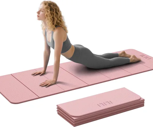 Miniatura 11 de ILILI Esterilla de yoga plegable de 71 x 24 x 0.3 pulgadas, tapete antideslizante de TPE para el hogar, impermeable y ligero (2 libras) para Verde