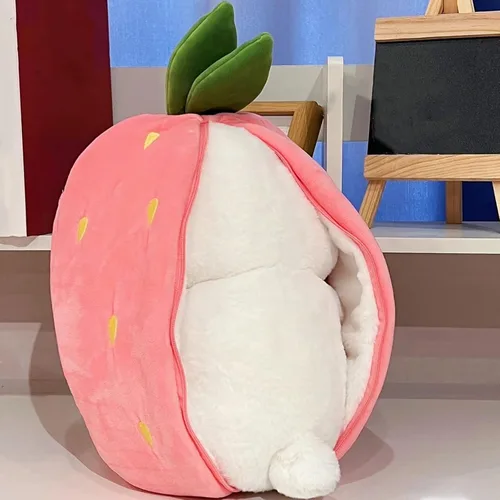 Miniatura 4 de Almohada de peluche de conejo, reversible, zanahoria y fresa, animal de peluche con cremallera, bonita decoración de conejo para niños y adultos