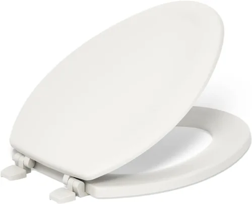 Miniatura 16 de Asiento para inodoro Kohler con tapa, de pino con molduras de madera y bisagras de plástico en color a tono, 4647-0 Blanco