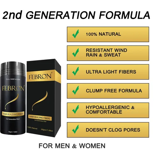 Miniatura 5 de FEBRON Fibras capilares para el cabello fino marrón oscuro para mujeres y hombres, corrector de pérdida de cabello, polvo para el cabello, base