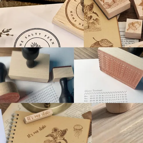Miniatura 6 de Sello personalizado con texto de logotipo, sello de goma personalizado con asa, sellos de dirección para negocios o manualidades, cuadrado de 1