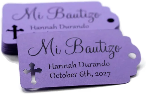 Miniatura 6 de Etiquetas Mi Bautizo – Etiquetas personalizadas para bautismo – 20 unidades (gris claro)