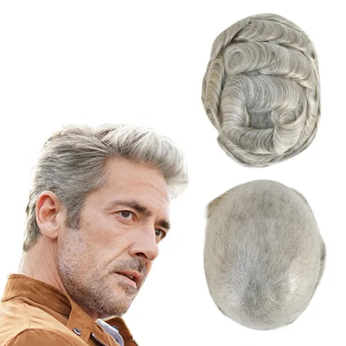 Miniatura 21 de Super Natural Mens Hair Piece 100 Cabello humano indetectable Mens Toupee Hair Systems Ultra Thin Skin V Looped Hair #10R WXL=8X10