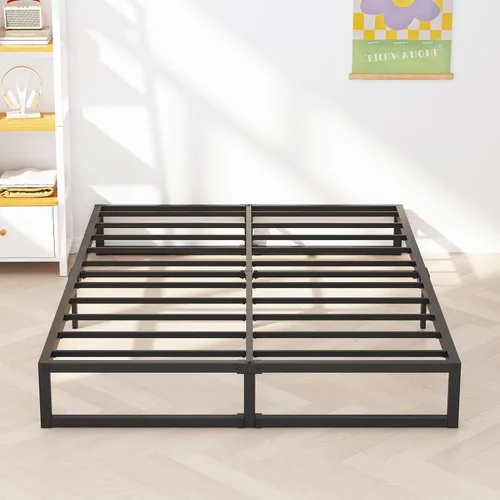 Miniatura 3 de Richwanone Base de cama individual de 5 pulgadas, base de colchón de plataforma metálica con soporte de listones de acero, no necesita somier, fácil