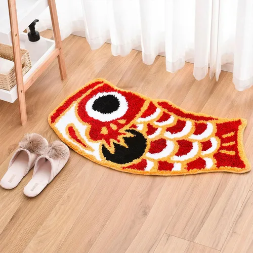 Miniatura 8 de Bonita alfombra de baño con diseño de pez, suave, antideslizante, estilo japonés, con bandera de Koi, alfombra para ducha, tapete