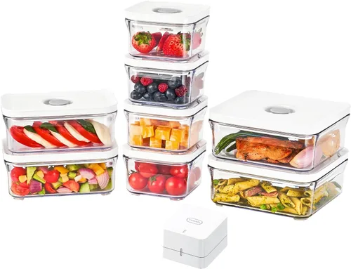 Miniatura 10 de VAKUEN Contenedores Herméticos Premium para Almacenamiento de Alimentos, Mini Cuadrados 3 piezas/juego (0.32 qt), Tapa de Sellado Inteligente de Un