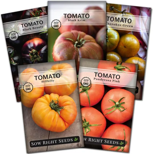 Sow Right Seeds - Colección rara de semillas de tomate autóctono colorido para plantar - Cherokee Green, Black Krim, Hillbilly, Black Beauty,