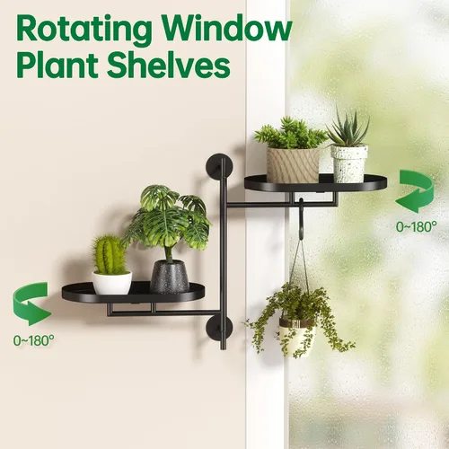 Miniatura 3 de Estantes giratorios de ventana para múltiples plantas en interiores, soporte de esquina de metal de 2 niveles negro soporte flotante para pared