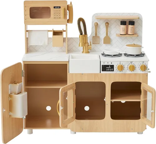 Miniatura 9 de Teamson Kids Little Chef Cyprus - Juego de cocina de juguete para niños pequeños con 14 accesorios, juego de cocina de juguete de madera para niños